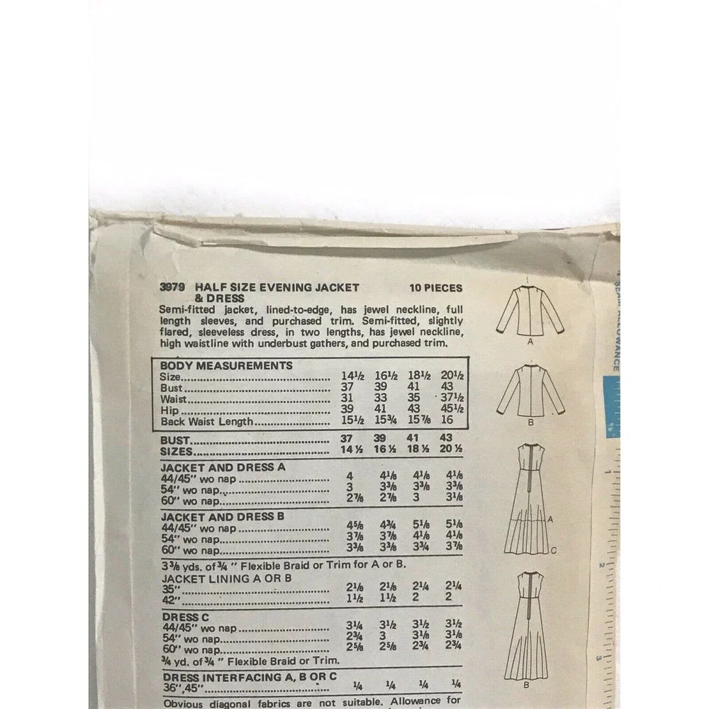 Butterick 3979 Misses Half Sizes Evening Jacket & Dress Sewing Pattern Size 14.5